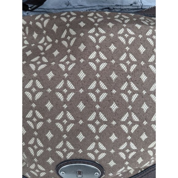 Fossil Maddox Jacquard Brown Geometric Pattern Leather Bucket Bag - Picture 3 of 16